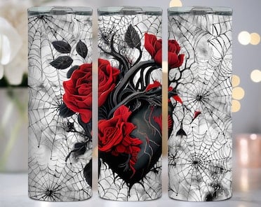 Black heart with red roses tumbler